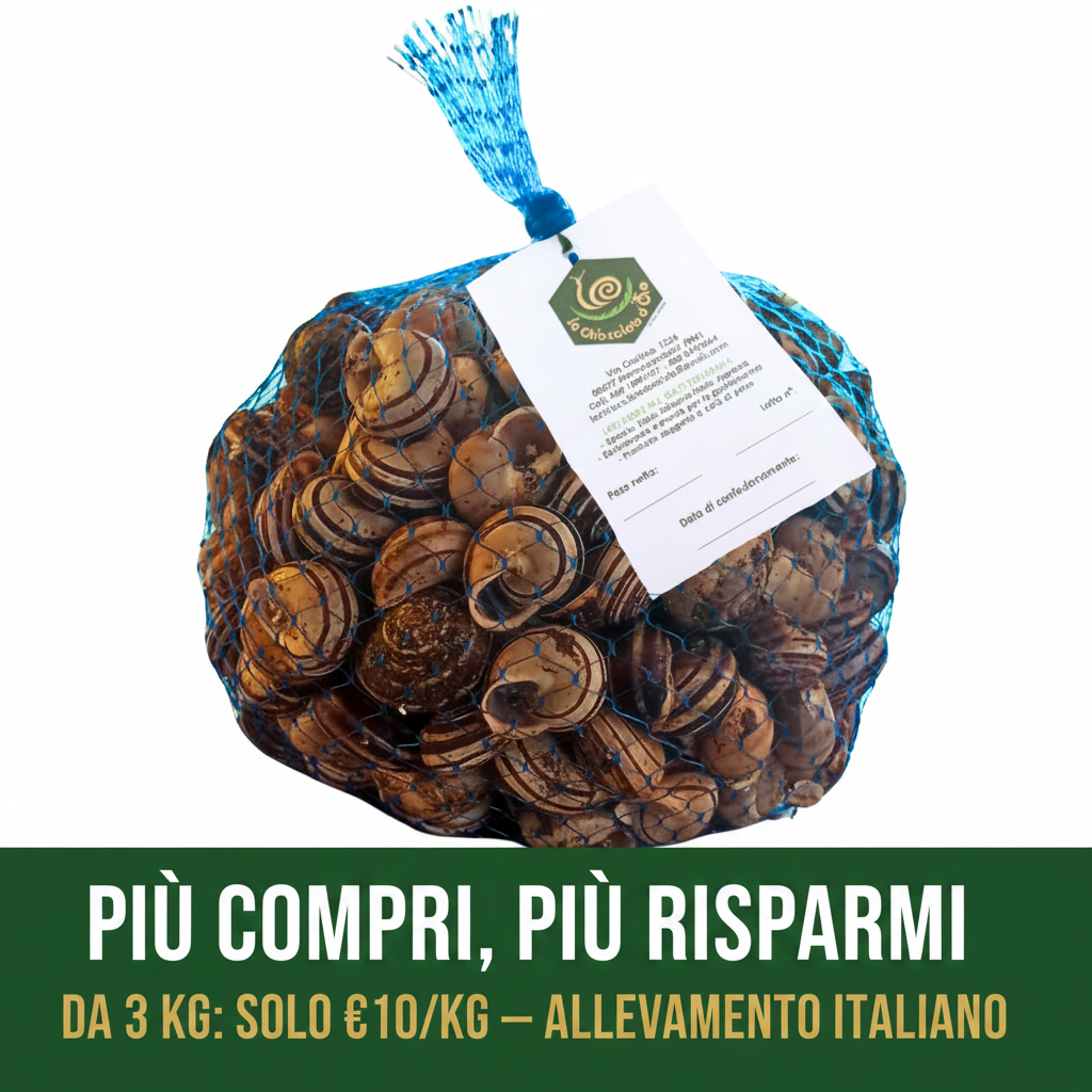 Lumache Rigatelle fresche allevamento italiano Castelli Romani – sacchetto rete – da 3 kg solo €10/kg
